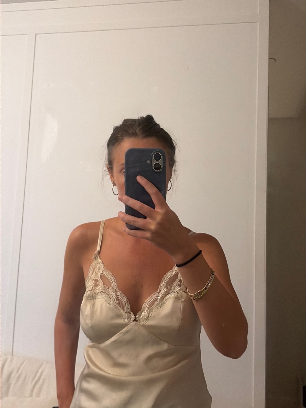 Reformation Cream Satin Lace Slip